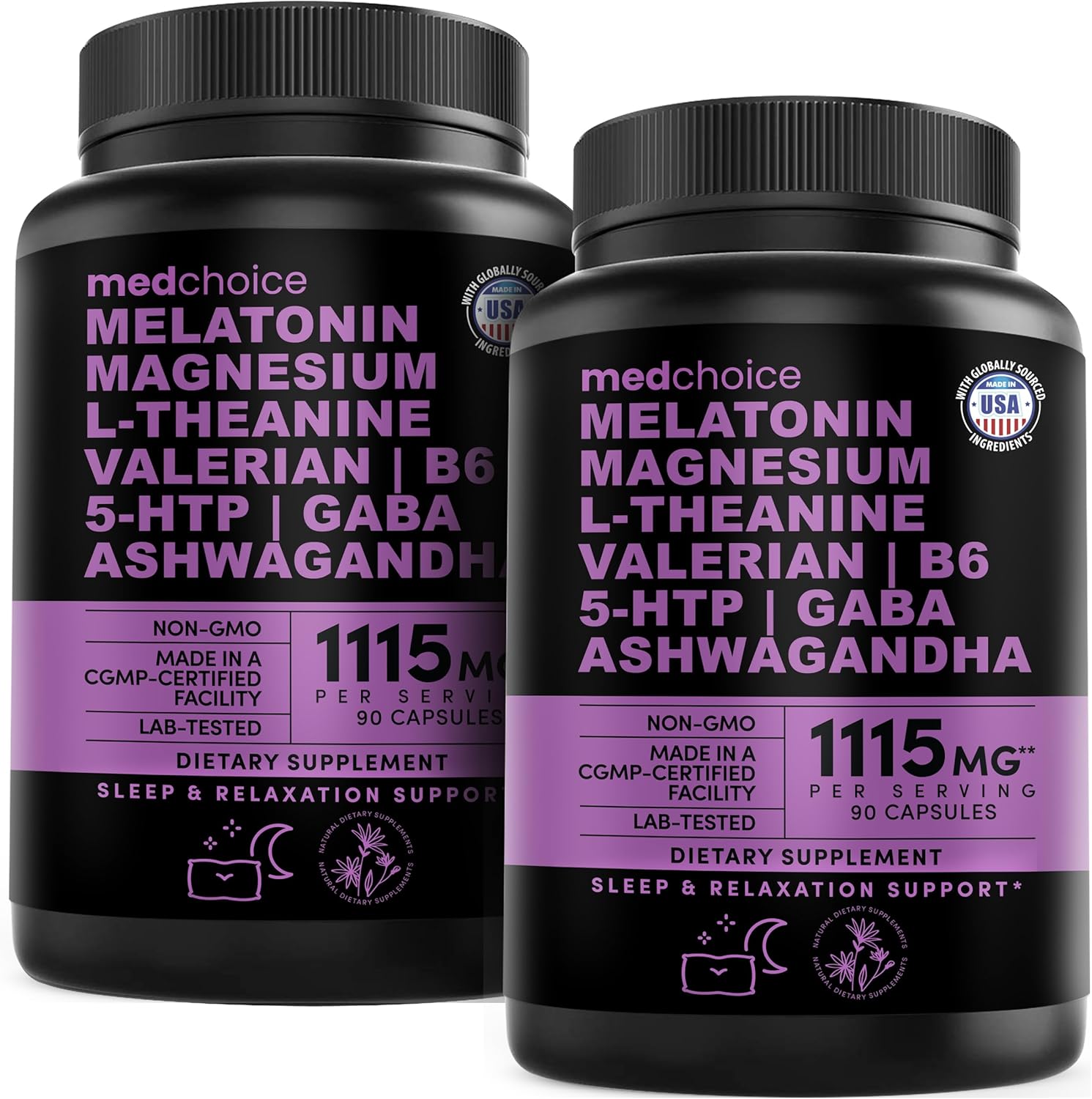 12-in-1 Melatonin Sleep Capsules - Natural Sleep Aids for Adults with Melatonin 5mg and Magnesium Glycinate 500mg, Sleep Aid with Ashwagandha, L Theanine, Valerian Root, GABA, 5-HTP (90ct, Pack of 1)