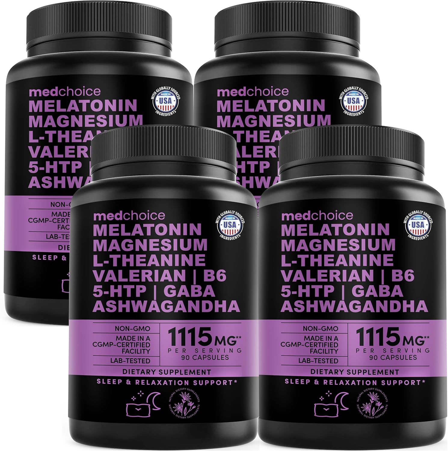 12-in-1 Melatonin Sleep Capsules - Natural Sleep Aids for Adults with Melatonin 5mg and Magnesium Glycinate 500mg, Sleep Aid with Ashwagandha, L Theanine, Valerian Root, GABA, 5-HTP (90ct, Pack of 1)