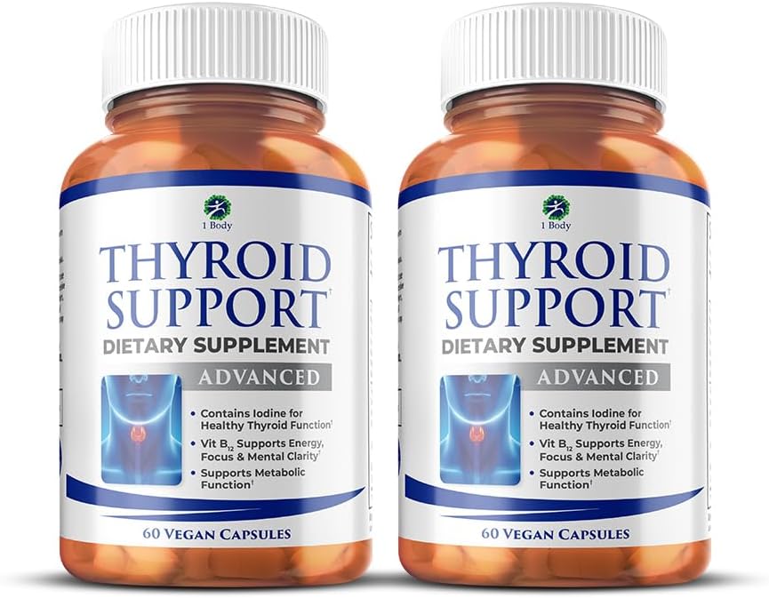 1 Body Thyroid Support Supplement with Iodine, B12, Zinc, Selenium, Ashwagandha, Non-GMO, Vegetarian, 30 Day Supply