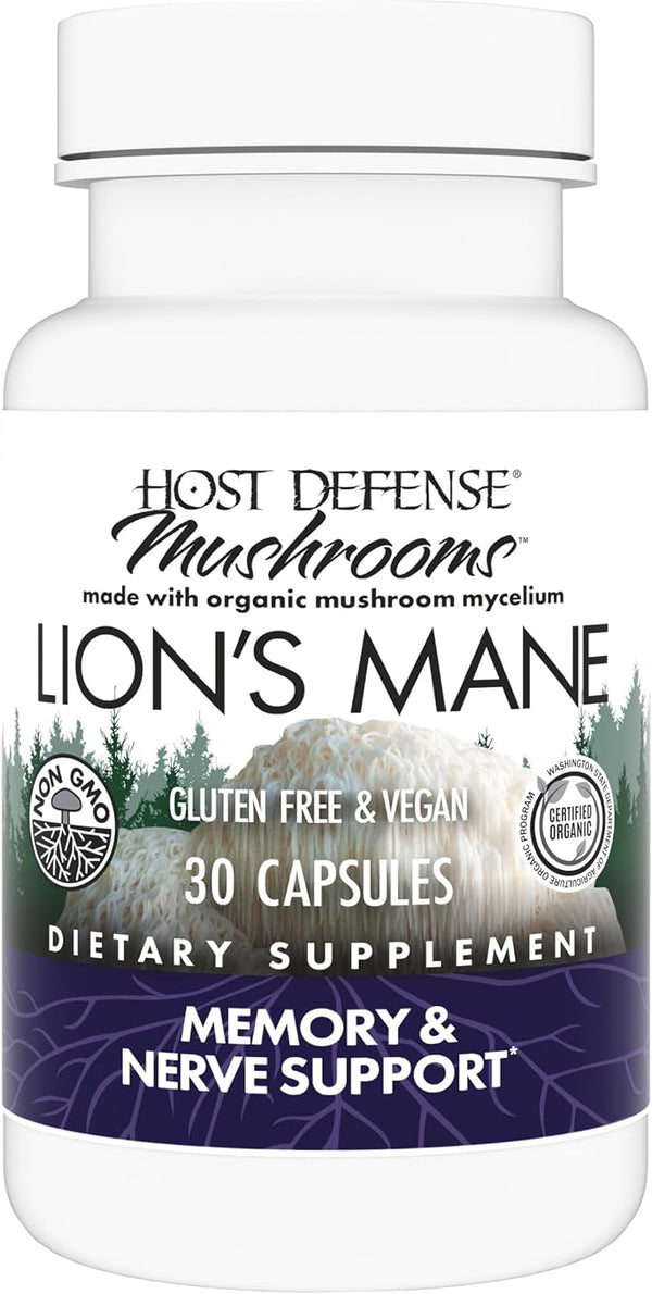 Host Defense Mushrooms Lion’s Mane – Supplement Capsules for Brain Health Support – Mushroom Support for Focus & Memory Function – Immune & Nervous System Supplement – 120 Capsules (60 Servings)