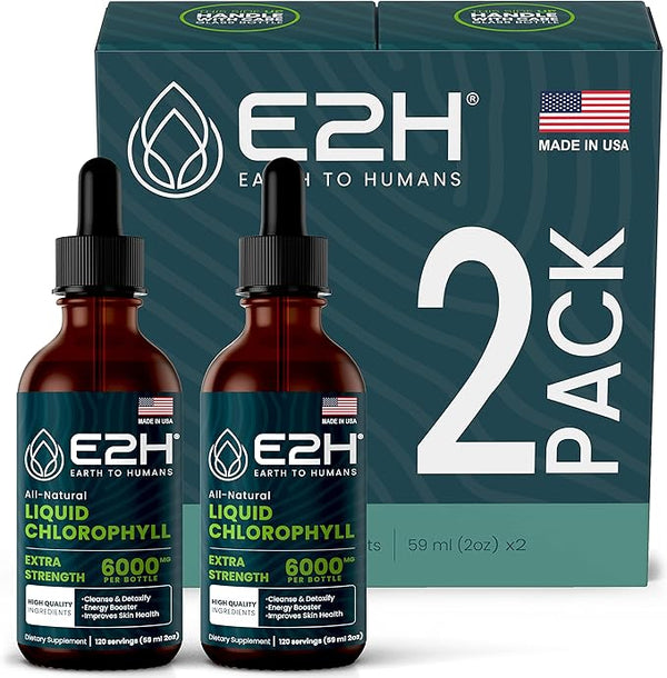 E2H Chlorophyll Liquid Drops – Natural Energy Booster, Immune System Support, Digestion and Skin Care Supplement – Vegan – Gluten Free – Non-GMO – (3 Bottles)