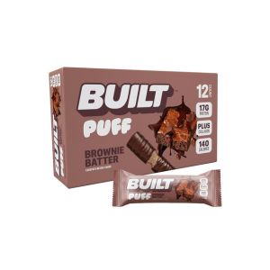 Built Bar, Puff Protein Bars, Brownie Batter Puff, 17g Protein Snacks, On-The-Go Bars, Only 140 Calories, 6g Sugar, Collagen, Gluten Free, 12 Count