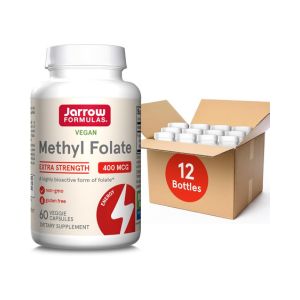 Jarrow Formulas Extra Strength Methyl Folate 400 mcg, Dietary Supplement for Cardiovascular and Neurologic Health Support, 60 Veggie Capsules, 60 Day Supply (Pack of 12)