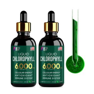 [2 Pack] Chlorophyll Liquid Drops 6000MG – Natural Liquid Chlorophyll Drops for Detox, Energy, Skin – Internal Deodorant – Vegan Chlorophyll Liquid Drops for Kids &amp; Adults – US-made, Non-GMO - 4 Fl Oz