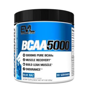 Evlution EVL BCAAs Amino Acids Powder - BCAA Powder Post Workout Recovery Drink and Stim Free Pre Workout Energy - 5g Branched Chain Amino Acids Supplement for Men - Blue Raz