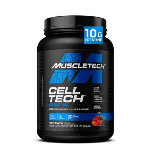 Creatine Monohydrate Powder MuscleTech Cell-Tech Creatine Post Workout Recovery Drink Muscle Builder For Men &amp; Women Muscle Building Supplements Fruit Punch, 3 lbs (27 Serv)