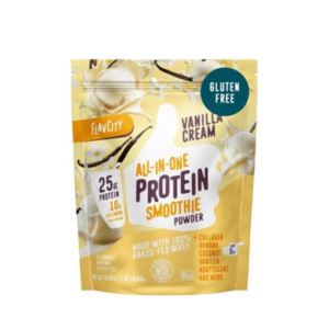 FlavCity Grass Fed Whey Protein Powder - Vanilla Smoothie - 25g Protein &amp; 10g Collagen - Made with Real Vanilla Bean &amp; Organic Coconut Milk - Gluten Free &amp; No Added Sugars (20 Servings)