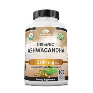 Organic Ashwagandha 2,100 mg - 100 Veggie Capsules Pure Organic Ashwagandha Powder and Root Extract - Stress Relief, Mood Enhancer