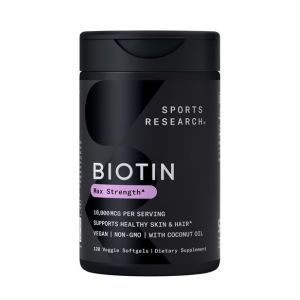Biotin 10,000mcg with Organic Coconut Oil - Biotin (Vitamin B7) for Healthy Skin and Hair Support* - for Women and Men - Vegan, Non-GMO, Gluten &amp; Soy-Free - 120 Veggie Softgel