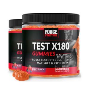Force Factor Test X180 Gummies Testosterone Booster for Men with Tongkat Ali, Horny Goat Weed, Tribulus Terrestris, Fenugreek, Black Maca, Testosterone Supplement for Men, Berry Punch, 120 Gummies