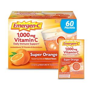 Emergen-C 1000mg Vitamin C Powder for Daily Immune Support Caffeine Free Vitamin C Supplements with Zinc and Manganese, B Vitamins and Electrolytes, Super Orange Flavor - 60 Count/2 Month Supply