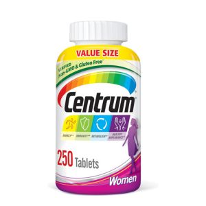Centrum Multivitamin for Women, Multivitamin/Multimineral Supplement with Iron, Vitamin D3, B Vitamins and Antioxidant Vitamins C and E, Tablet, Gluten Free, Non-GMO Ingredients - 250 Count