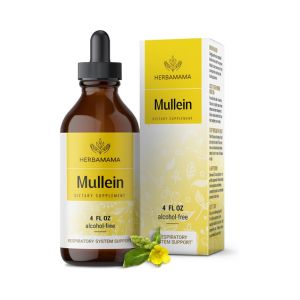 HERBAMAMA Mullein Drops for Lungs - Herbal Lung Cleanse Support for Families &amp; Vegans - Alcohol &amp; Sugar-Free, Non-GMO Respiratory Supplement with Mullein Leaf Extract - 98% Absorption - 56-Day Supply