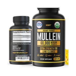 HERBIFY Mullein Capsules - Lung Cleanse - Leaf Extract - Powerful Mullein for Immune Support, Detox &amp; Respiratory Support - Made in USA - Herbal Supplements - 120 Capsules