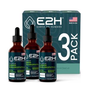 E2H Chlorophyll Liquid Drops - Natural Energy Booster, Immune System Support, Digestion and Skin Care Supplement - Vegan - Gluten Free - Non-GMO - (3 Bottles)