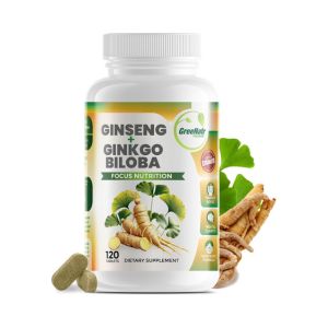 Ginko Biloba &amp; Panax Ginseng Supplement - Red Ginseng Brain Supplement for Memory and Focus - Ginkgo Biloba Supplements for Good Vision, Immune System and Improved Blood Flow - 120 Tablets