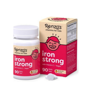 Renzo's Iron Supplements for Kids, Dissolvable Vegan Iron Supplement with Vitamin C, Sugar Free, Oh-Oh-Oh Orange Flavor, 90 Melty Tabs