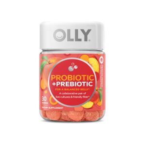 OLLY Probiotic + Prebiotic Gummy, Digestive Support and Gut Health, 500 Million CFUs, Fiber, Adult Chewable Supplement for Men and Women, Peach, 30 Day Supply - 30 Count