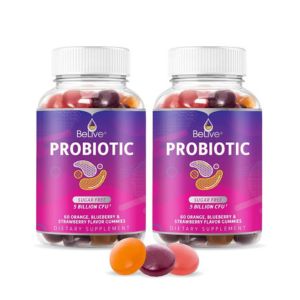 BeLive Probiotic Gummies - Probiotics with 5 Billion CFUs for Digestive Health, Men, Women &amp; Kids Probiotic Supplements for Immune Support, Sugar Free &amp; Vegan – Blueberry, Strawberry &amp; Orange | 2-Pack