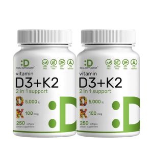 DEAL SUPPLEMENT 2 Pack Vitamin D3 K2 Softgel, 250 Count, 2-1 Complex, Vitamin D3 5000 IU &amp; Vitamin K2 MK7, Promotes Heart, Bone &amp; Teeth Health – Very Easy to Swallow