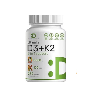 DEAL SUPPLEMENT Vitamin D3 K2 Softgel, 250 Count, 2-1 Complex, Vitamin D3 5000 IU &amp; Vitamin K2 MK7, Promotes Heart, Bone &amp; Teeth Health – Easy to Swallow