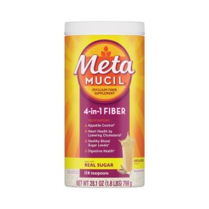 Metamucil, Daily Psyllium Husk Powder Supplement with Real Sugar, 4-in-1 Fiber for Digestive Health, Orange Smooth Flavored Drink, 114 Servings