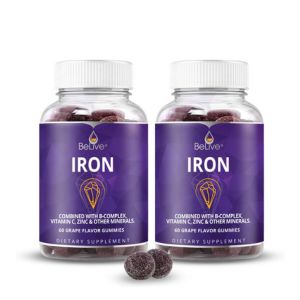 BeLive Iron Gummies - Multivitamin Iron Supplement with Vitamin C, A, B &amp; Zinc, Supports Blood Oxygen, Vegan Supplements for Women, Men &amp; Kids for Growth and Development - Grape Flavor | 2-Pack