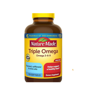 Nature Made Triple Omega 3 6 9 Supplements, Flaxseed, Safflower &amp; Olive Oils, Fish Free Omega 3 Fatty Acid Supplement, 150 Softgels, 75 Day Supply