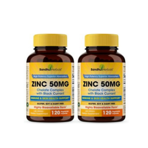 Sandhu Herbals Zinc 50mg Supplement for Men &amp; Women| High Absorption Monomethionine Complex 120 Capsules (Pack of 2)| Zink Supplements for Immune, Acne &amp; Antioxidant Support