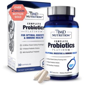 1MD Nutrition Complete Probiotics Platinum - w/Prebiotics and Probiotics for Digestive Health - Probiotic Supplement for Women &amp; Men - More Than 50 Billion Live CFU 11 Strains Dairy-Free - 30 Caps
