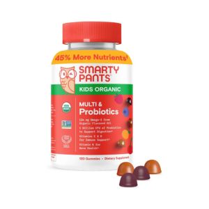 SmartyPants Organic Kids Multivitamin Gummies: Probiotics, Omega 3 (ALA), Vitamin D3, C, Vitamin B12, B6, A, K &amp; Zinc for Immune Support, Biotin, Three Fruit Flavors, 120 Count (30 Day Supply)