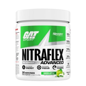GAT SPORT Nitraflex Advanced Pre-Workout Powder, Increases Blood Flow, Boosts Strength and Energy, Improves Exercise Performance, Creatine-Free (Green Apple, 30 Servings)