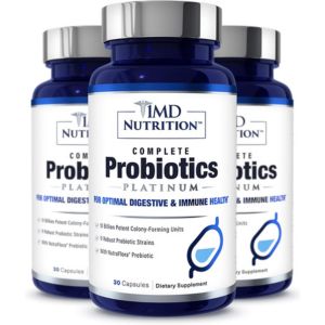 1MD Nutrition Complete Probiotics Platinum - w/Prebiotics and Probiotics for Digestive Health - Probiotic Supplement for Women &amp; Men - More Than 50 Billion Live CFU 11 Strains Dairy-Free - 30 Caps