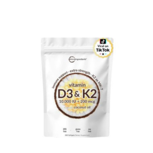 Micro Ingredients Vitamin D3 10,000 IU + K2 MK-7 200 mcg, 300 Softgels | Virgin Coconut Oil | 2-in-1 Bone, Immune &amp; Heart Support | Easy to Swallow, Non-GMO