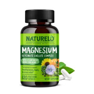 NATURELO Magnesium Glycinate Chelate Complex - 200 mg Magnesium with Organic Vegetables to Support Sleep, Calm, Muscle Cramp &amp; Stress Relief - Gluten Free, Non GMO - 120 Capsules