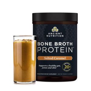 Ancient Nutrition Bone Broth Protein Powder, Salted Caramel, 19g Protein per Serving, Beef, Supports Healthy Skin, Gut Health, Joint Supplement, Gluten Free, Paleo and Keto Friendly, 20 Servings
