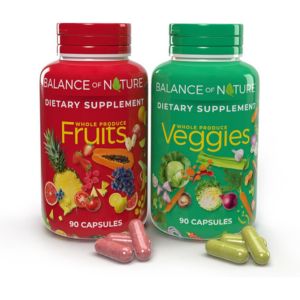 Balance of Nature Fruits and Veggies Supplements - Whole Fruit and Vegetable Ingredients for Women, Men, and Kids - 90 Fruit Capsules, 90 Veggie Capsules - 1 Set