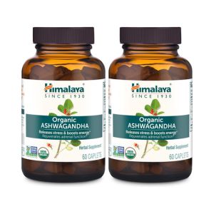 Himalaya Organic Ashwagandha, 120 Day Supply, Herbal Supplement for Stress Relief, Energy, Occasional Sleeplessness, Excipient Free, Organic, Non-GMO, Vegan, Gluten Free, 670 mg, 60 Caplets, 2 Pack
