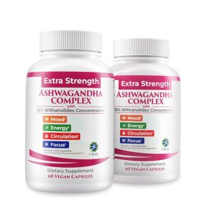 1 Body Ashwagandha Complex Supplement, Focus and Energy Support, 120 Vegan Capsules