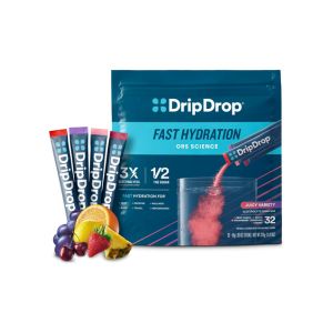 DripDrop Hydration Packets - Juicy Variety Pack - Single Serve Electrolytes Powder Drink Mix - Grape, Fruit Punch, Strawberry Lemonade, Cherry - Non-GMO, Gluten Free, Vegan - 32 Sticks