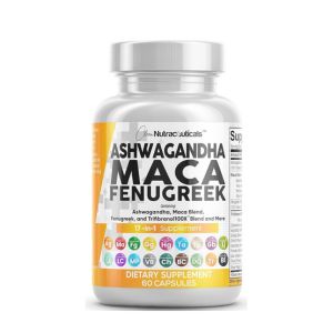 Clean Nutraceuticals Ashwagandha Maca Root Fenugreek Supplement with Tongkat Ali Ginseng - Assists with Stress, Mood &amp; Thyroid - Ashwagandha Capsules Fenugreek Caps - 1 Pack