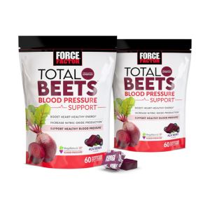 FORCE FACTOR Total Beets Blood Pressure Support Supplement, Beets Supplements with Beets Powder, Great-Tasting Beets Chewables for Heart-Healthy Energy, and Increased Nitric Oxide, 120 Chews, 2-Pack