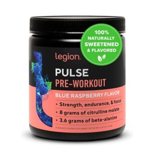 LEGION Pulse Pre Workout - All Natural Nitric Oxide Preworkout Drink to Boost Energy, Creatine Free, Naturally Sweetened, Beta Alanine, Citrulline, Alpha GPC (Blue Raspberry)