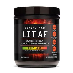 BEYOND RAW LIT Advanced Pre Workout Formula, Gummy Worm, for Energy, Focus, Endurance, Pumps, with 300mg Rapid and Targeted Release Caffeine, Creatine, Betaine, Beta Alanine, Taurine, 20 Servings