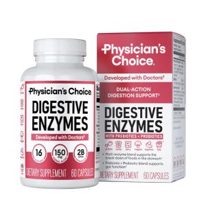Physician's CHOICE Digestive Enzymes - Multi Enzymes, Organic Prebiotics &amp; Probiotics for Digestive Health &amp; Gut Health - Meal Time Discomfort Relief &amp; Bloating - Dual Action Approach - 60 CT