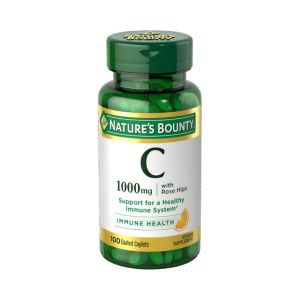 Nature's Bounty Vitamin C + Rose HIPS, Immune Support, 1000mg, Coated Caplets, 100 Ct