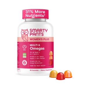 SmartyPants Women's Multivitamin Gummies - Improved Formula: Omega 3 (DHA/EPA), Methylfolate, CoQ10, Vitamin D3, C, Vitamin B12, B6, A, K &amp; Zinc, Inositol, Gluten Free, 90 Count (30 Day Supply)
