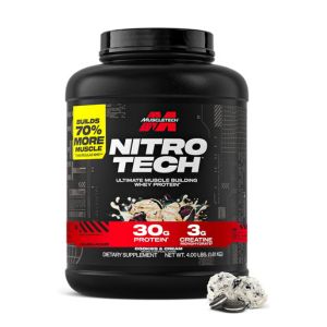Muscletech Whey Protein Powder (Cookies &amp; Cream, 4 Pound) - Nitro-Tech Ultimate Muscle Building Formula with Whey Protein Isolate &amp; Peptides - 30g of Protein, 3g of Creatine &amp; 6.8g of BCAA