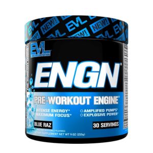 Evlution EVL Intense Pre Workout with Creatine - ENGN Energizing Pre Workout for Men Powder Drink for Lasting Energy Focus and Recovery - with Beta Alanine Caffeine and L Theanine - Blue Raz