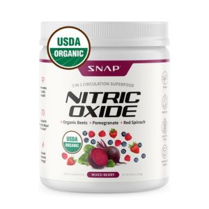 Snap Supplements Organic Beet Root Powder, Nitric Oxide Superfood Supplement with Beets, B Vitamins, Pomegranate &amp; Red Spinach for Energy, Heart Health &amp; Circulation Support, 30 Servings, Apple